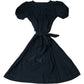 Black Puff Sleeve Tie Waist Dress Women's Casual Style UK14