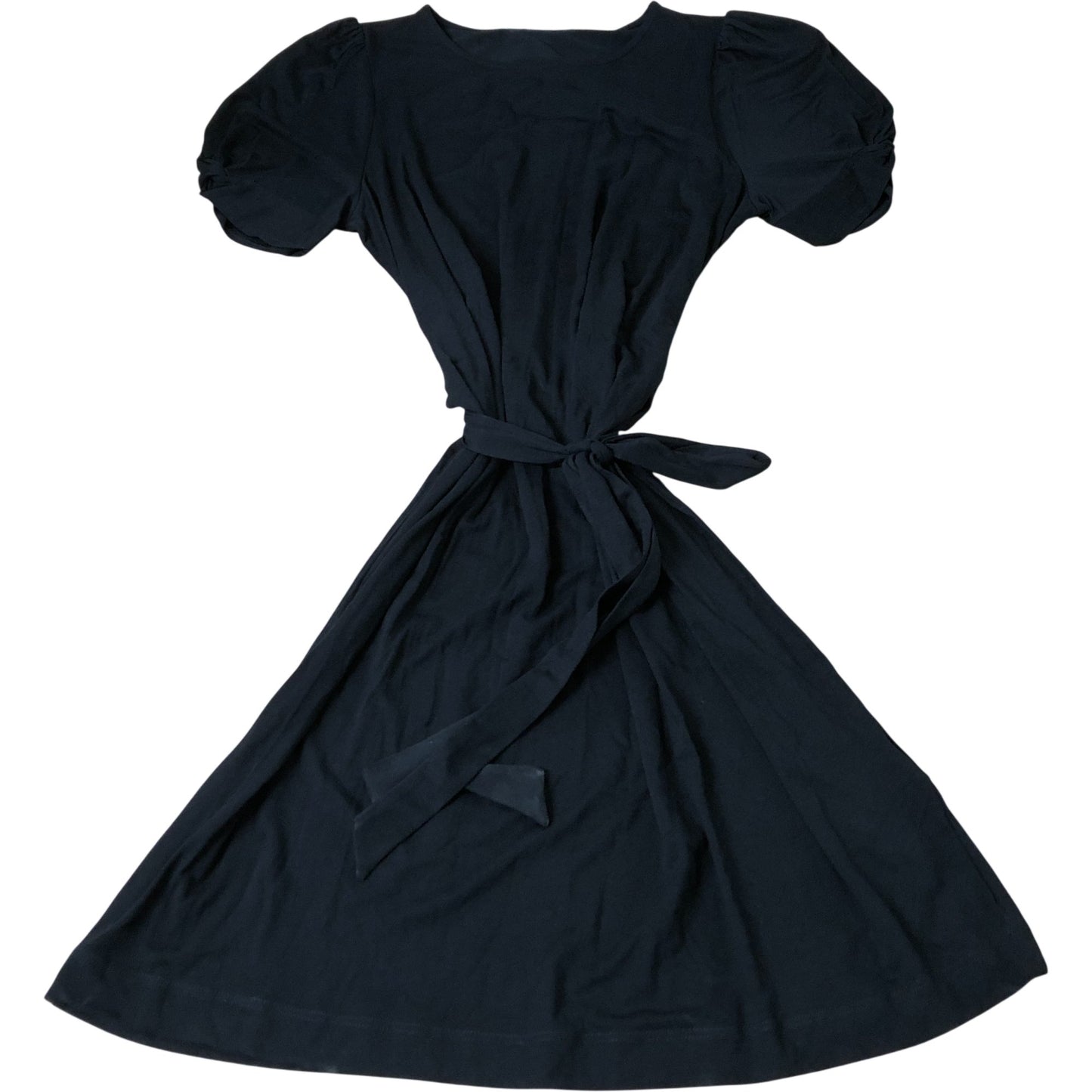 Black Puff Sleeve Tie Waist Dress Women's Casual Style UK14