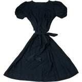 Black Puff Sleeve Tie Waist Dress Women's Casual Style UK14