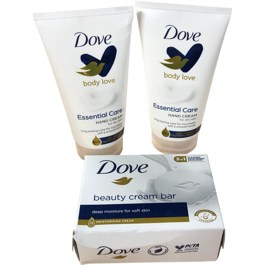 Dove Essential Care Hand Cream Duo And Beauty Cream Bar Moisturising Set