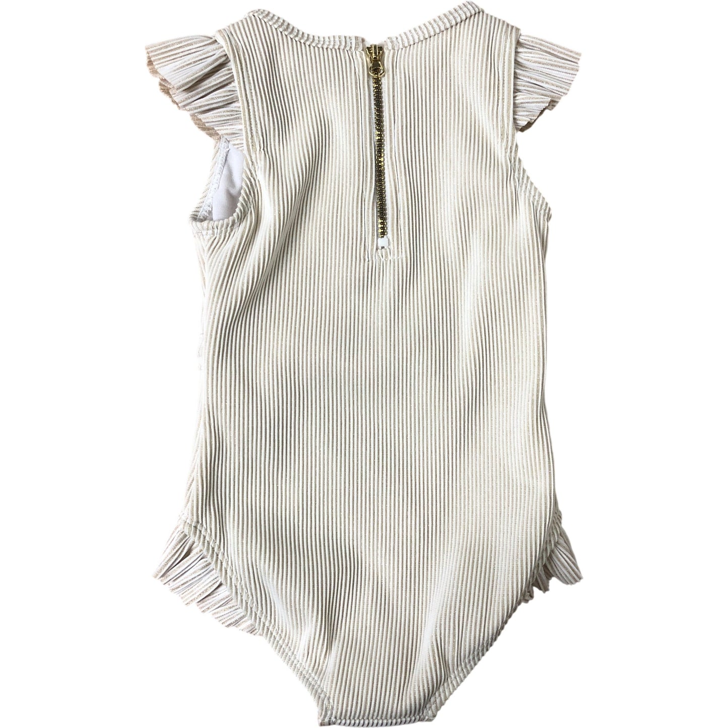 River Island Girls One-Piece Swimsuit Size 12-18 Months Cream Striped Ruffles