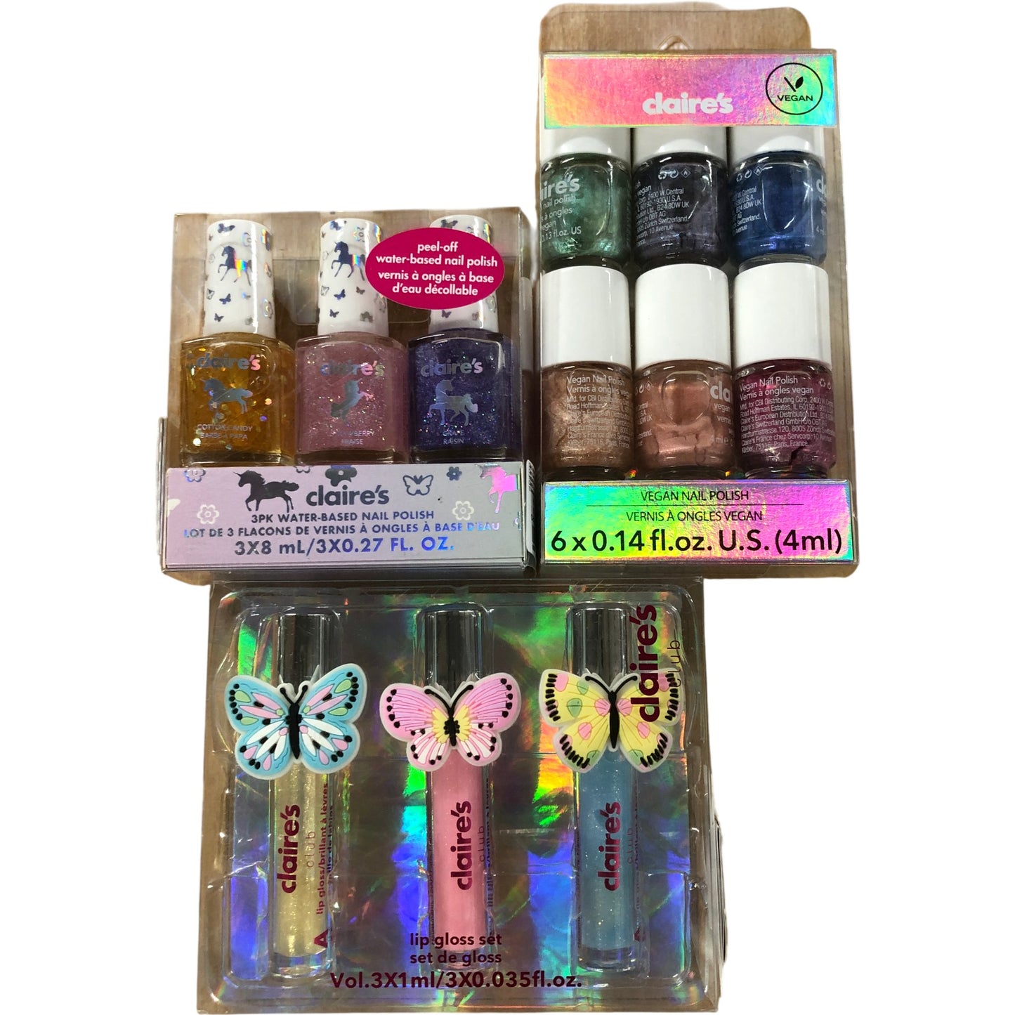 Claire's Vegan Nail Polish And Lip Gloss Set 3x Lip Gloss 6x Nail Polish New