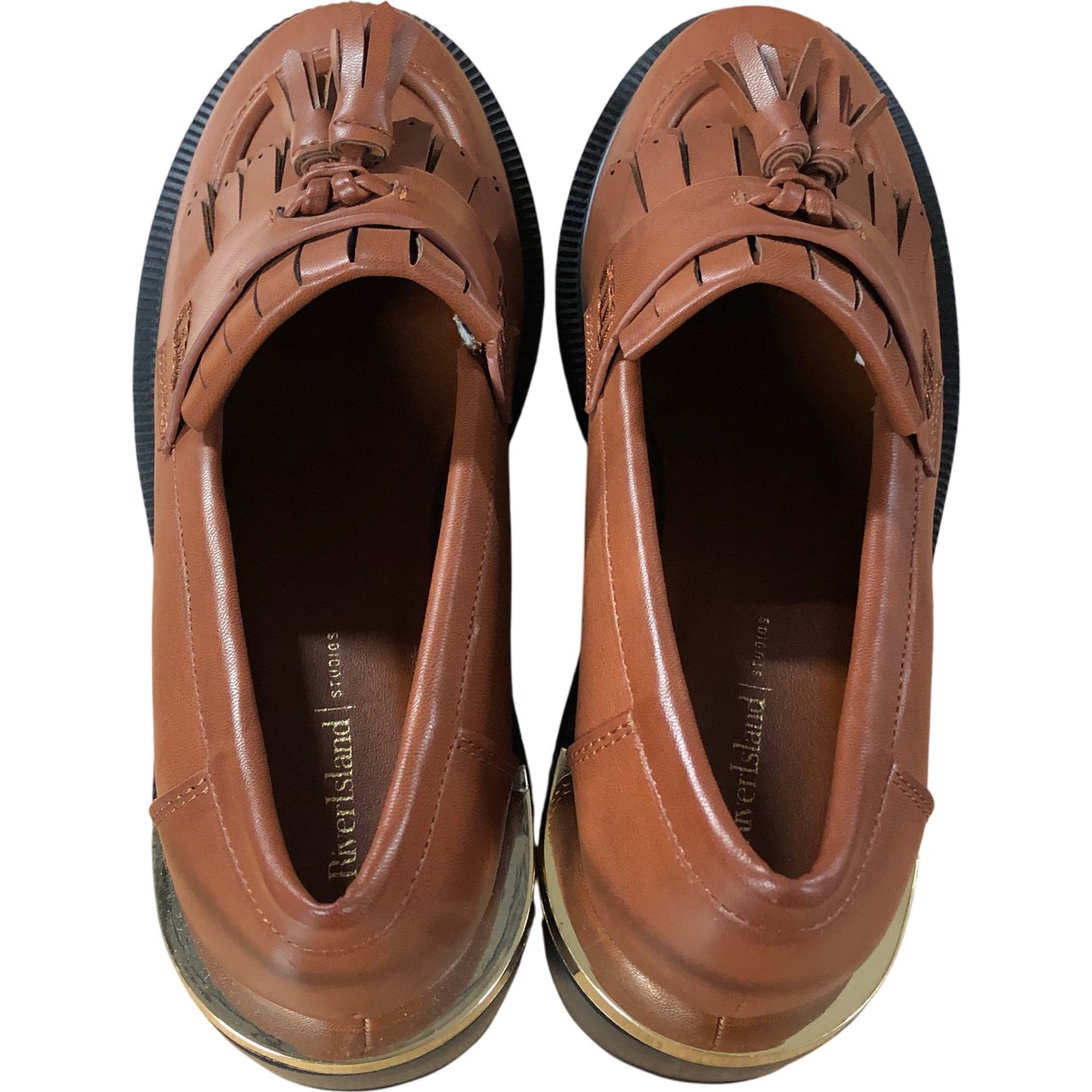 River Island Women’s Brown Leather Loafers Size UK4 Casual Shoes