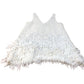 Magnolia White Sequin Dress Embellished V Neck Dress With Feathers Size M