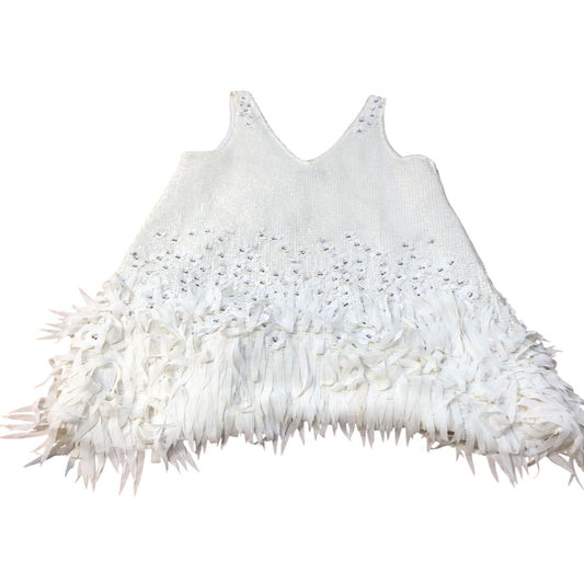 Magnolia White Sequin Dress Embellished V Neck Dress With Feathers Size M