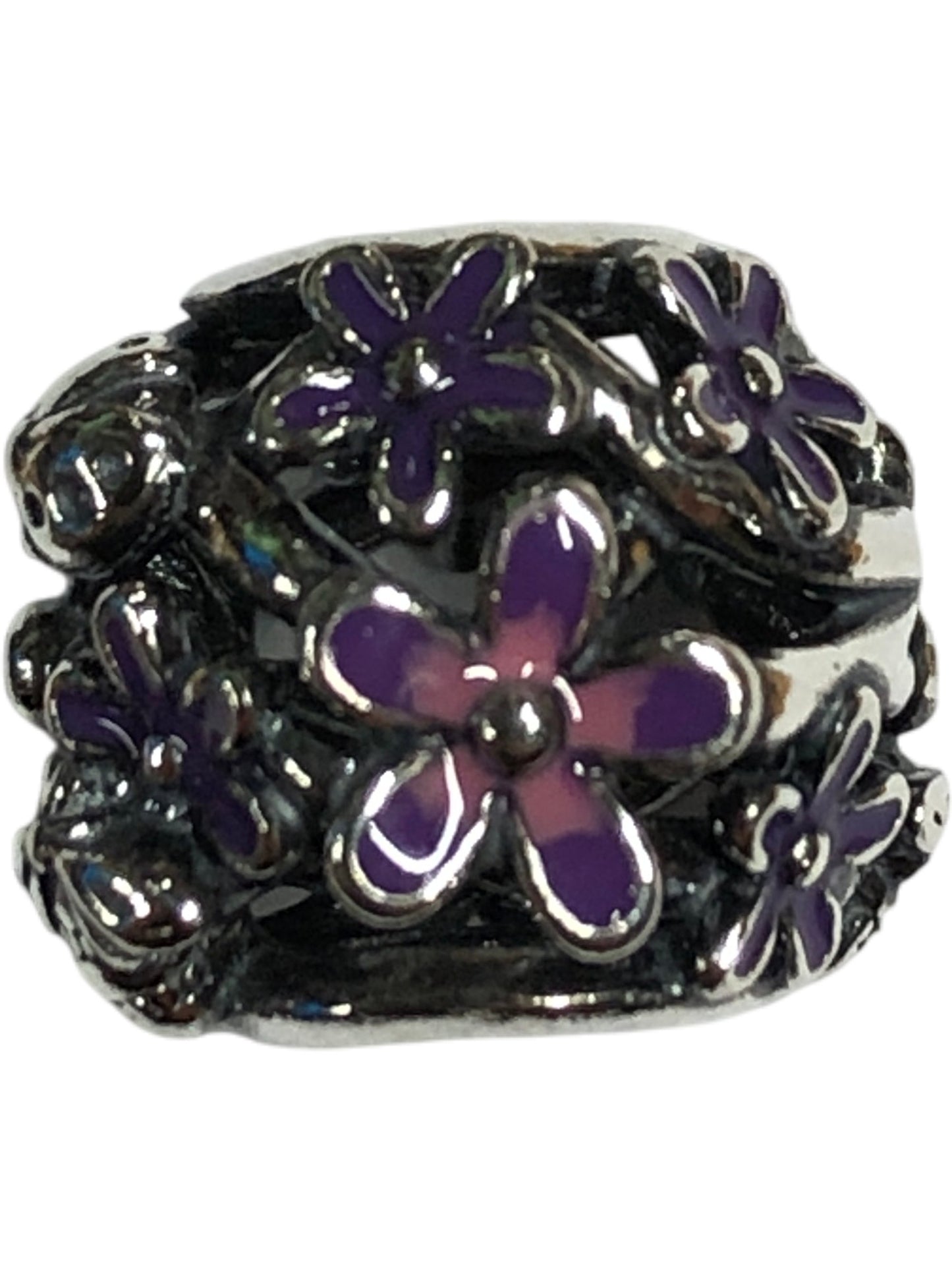 PANDORA Floral Charm 798772C02 Silver With Purple Enamel Accessory