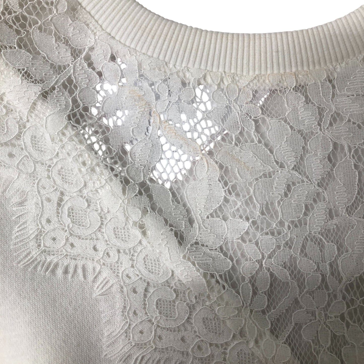 White Sweatshirt Women's Lace Detail Long Sleeve Casual Small