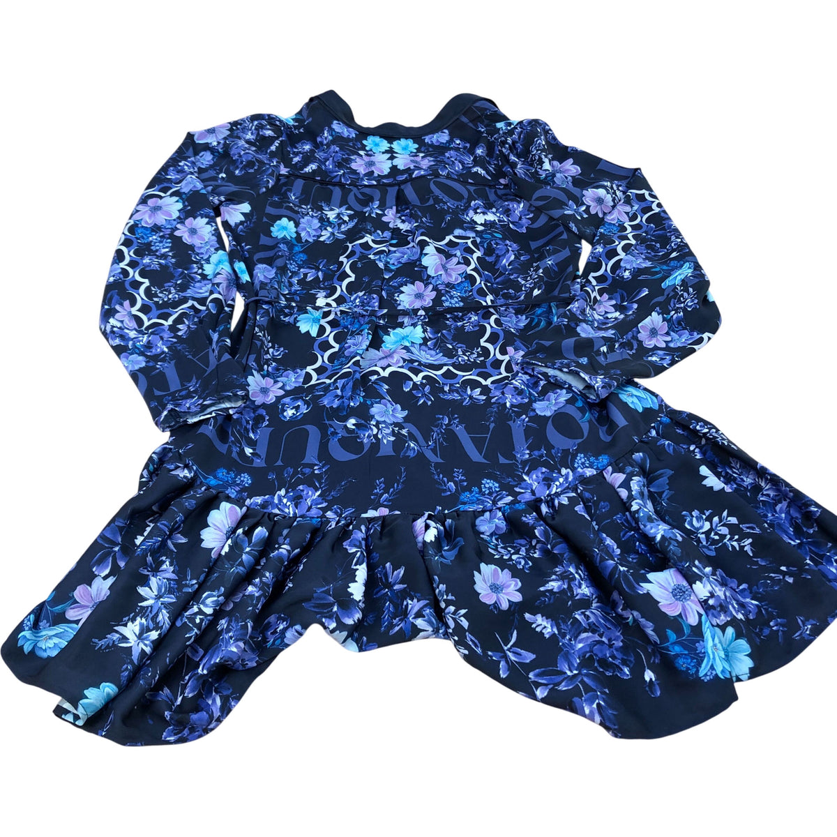 River Island Women's Floral Print Long Sleeve Dress Size 8 Navy Blue Ruffle Hem