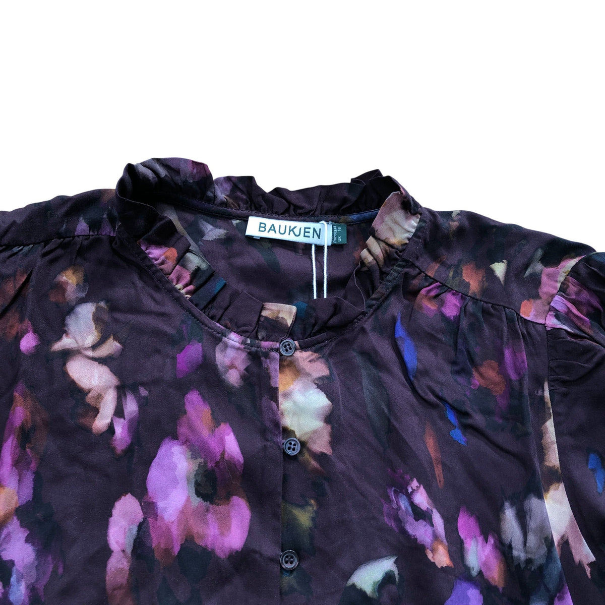 Baukjen Sabrina Printed Blouse Plum Watercolour Floral Size 16