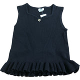 River Island Girls Black Sleeveless Top 5-6 Years Ribbed Ruffle Hem Heart Charm