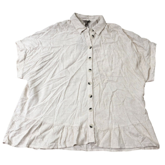River Island Linen Blend Button Up Shirt Women's Short Sleeve Cream Casual Top L