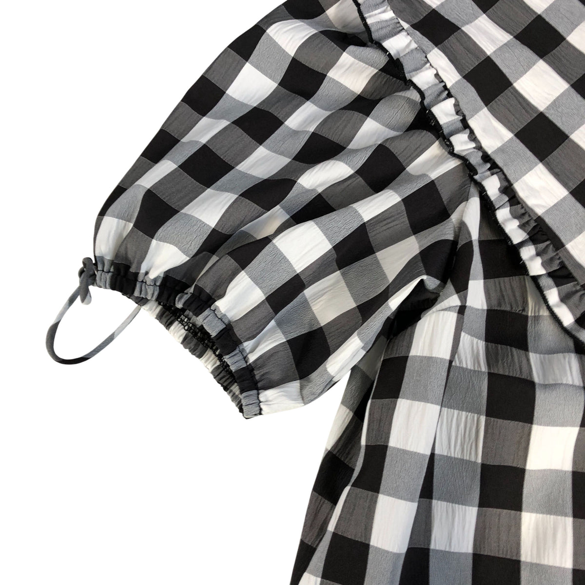 River Island Check Print Blouse UK12 Women's Black White Puff Sleeve Top