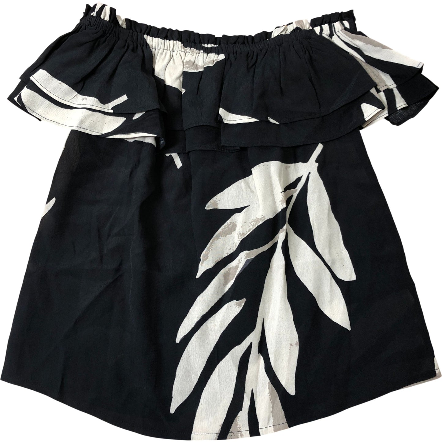 Lightweight Off Shoulder Top Black White Leaf Print Size S