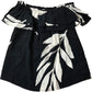 Lightweight Off Shoulder Top Size XS Black White Leaf Print