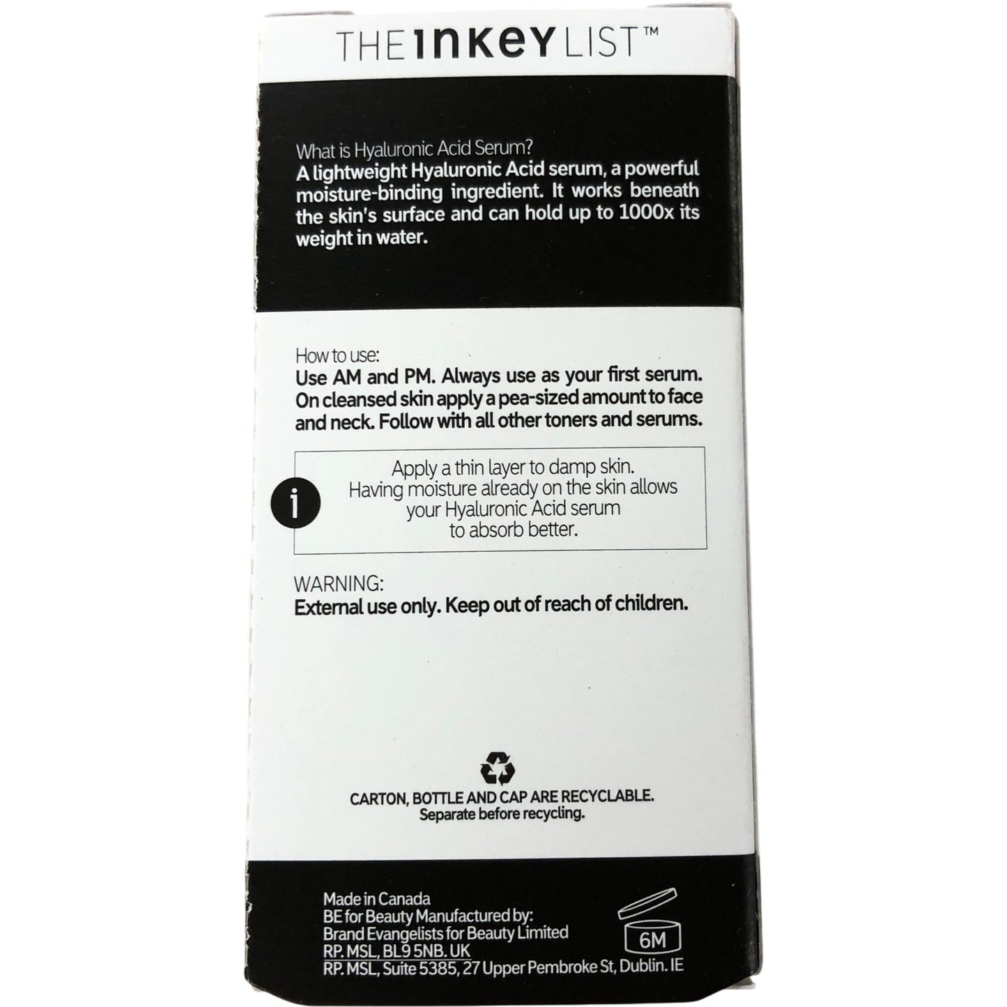 THE INKEY LIST Hyaluronic Acid Serum 30ml Hydrate Plump Skin Moisturiser