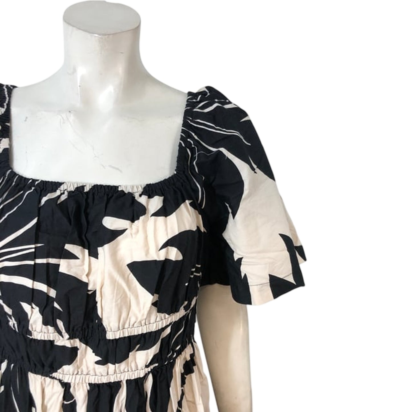 River Island Floral Print Maxi Dress Size 16 Women's Black White Summer