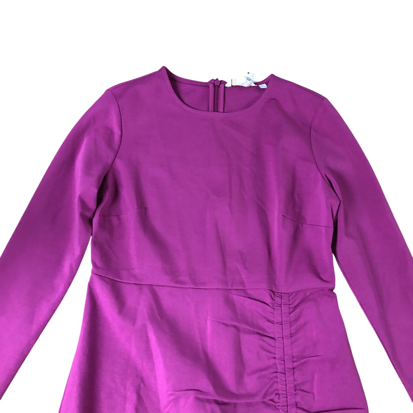 Long Sleeve Dress Women's Ruched Detail Purple Cotton Blend UK12