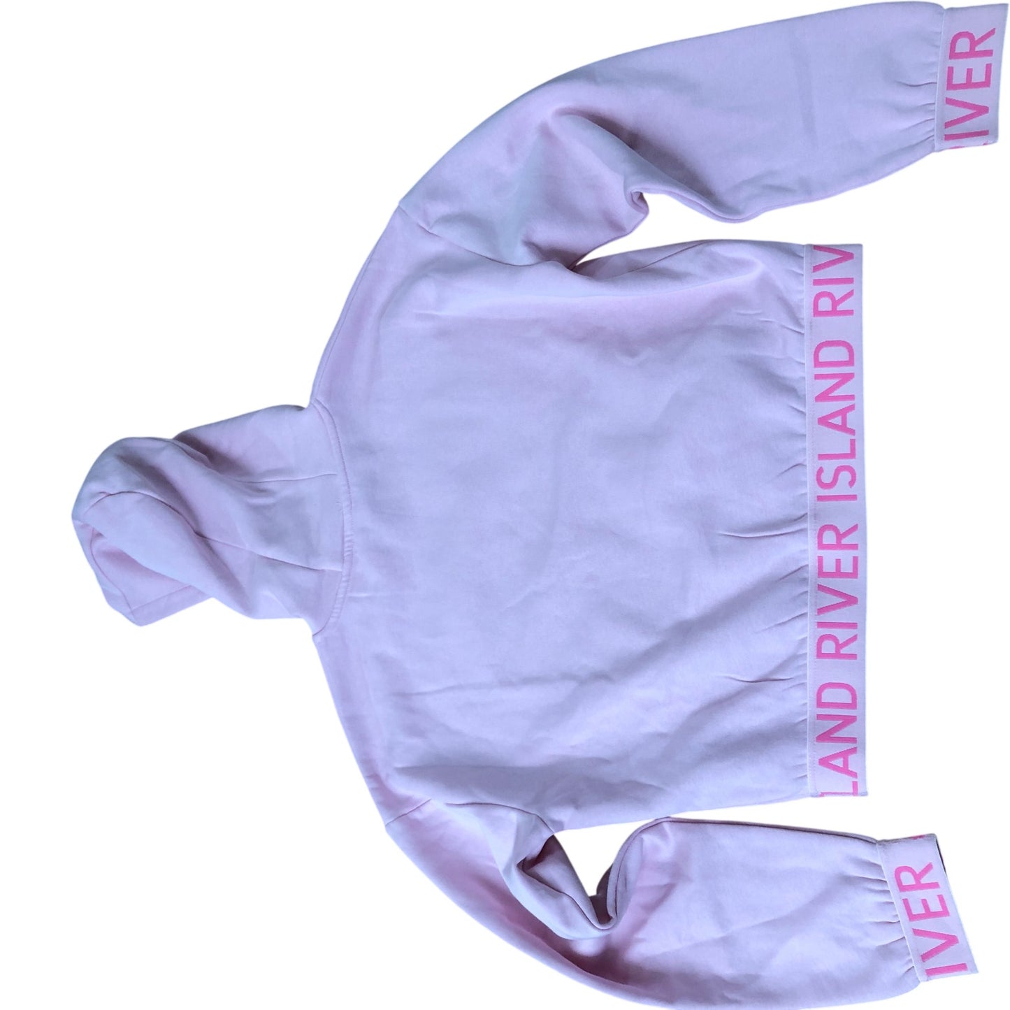 River Island Pink Cropped Hoodie Cotton Blend Pullover 11-12 Years