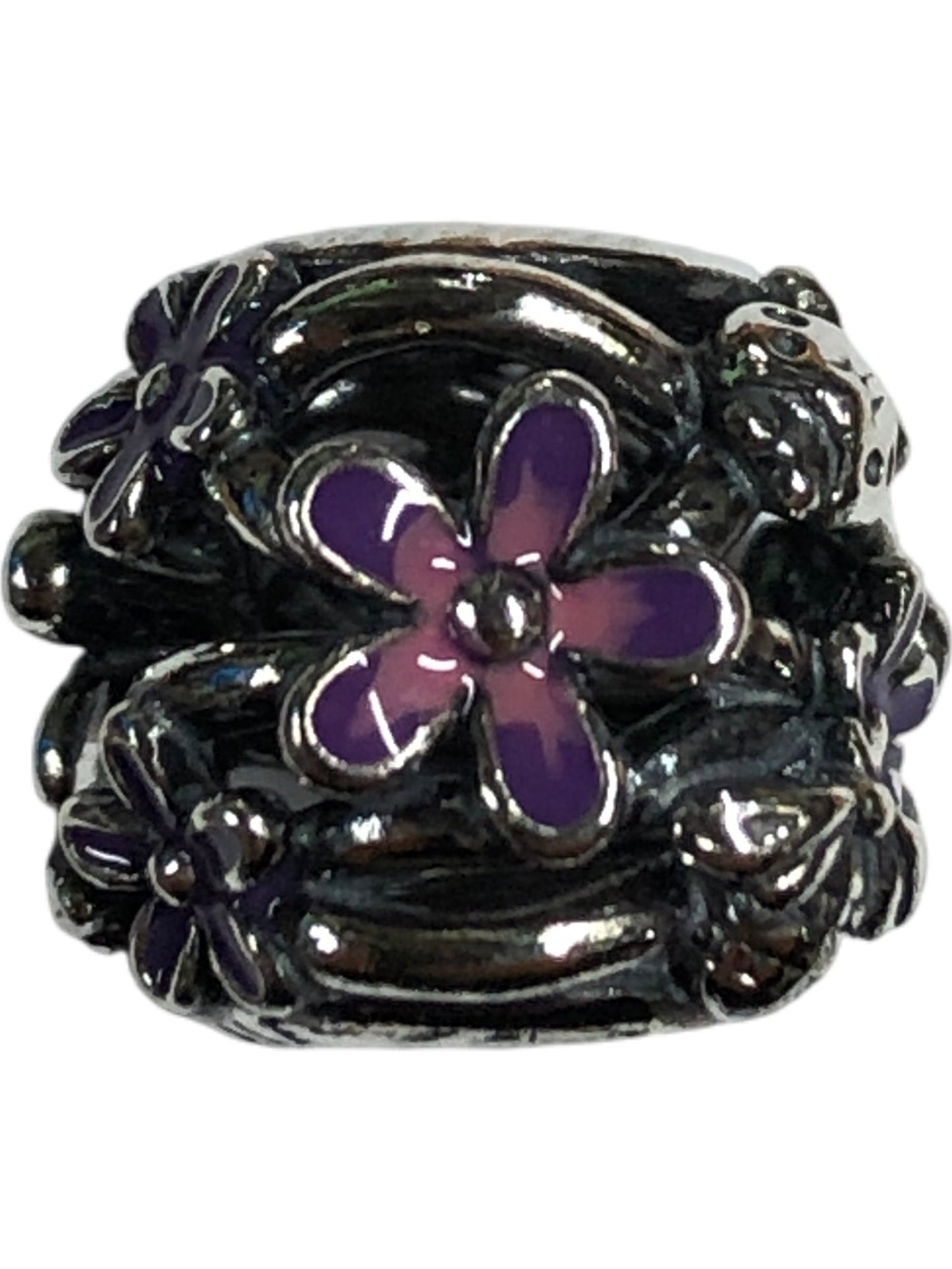 PANDORA Floral Charm 798772C02 Silver With Purple Enamel Accessory