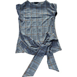 River Island Women's Checked Blouse Stylish Short Sleeves Tie Front Tops