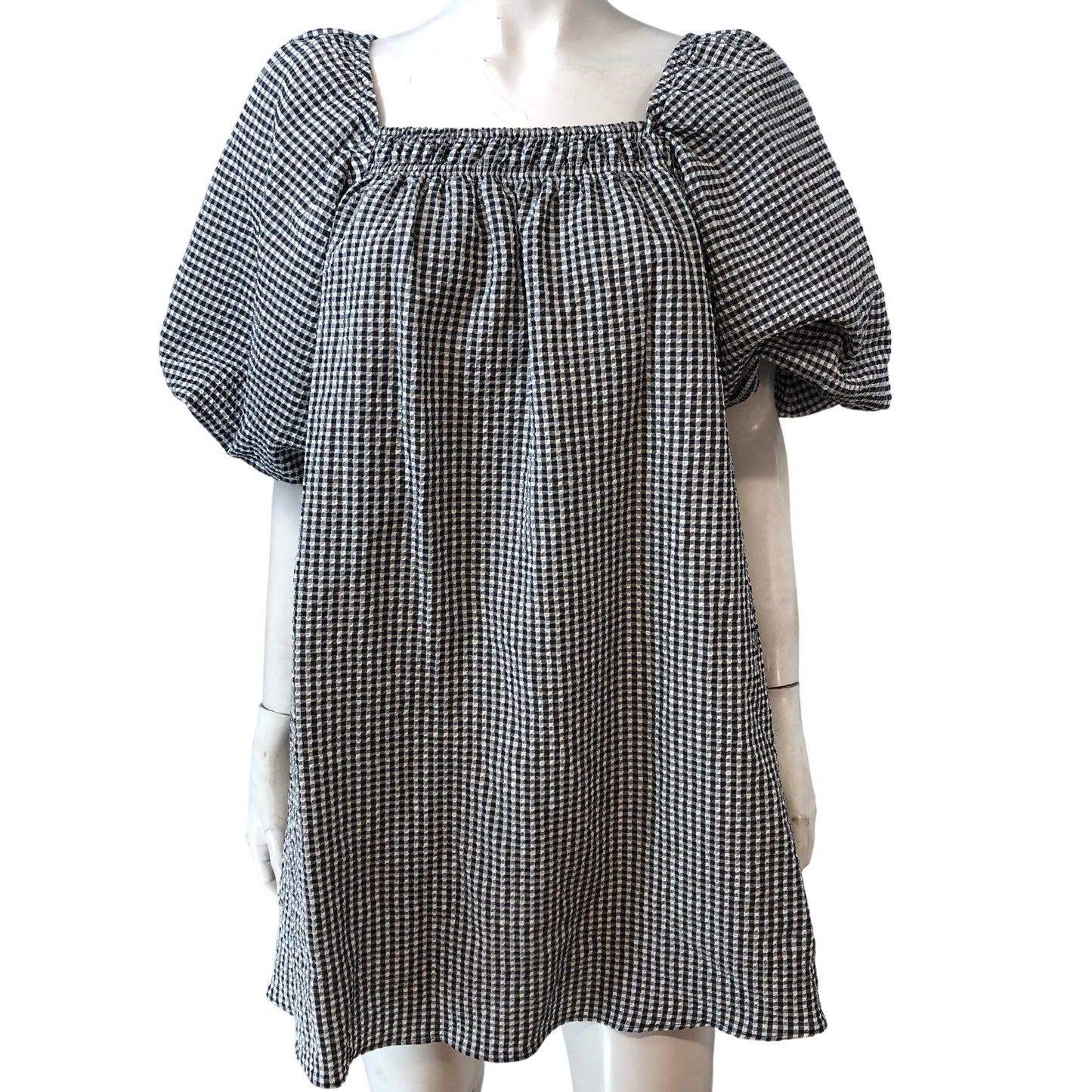 River Island Black And White Gingham Puff Sleeve Dress Women's Size UK10