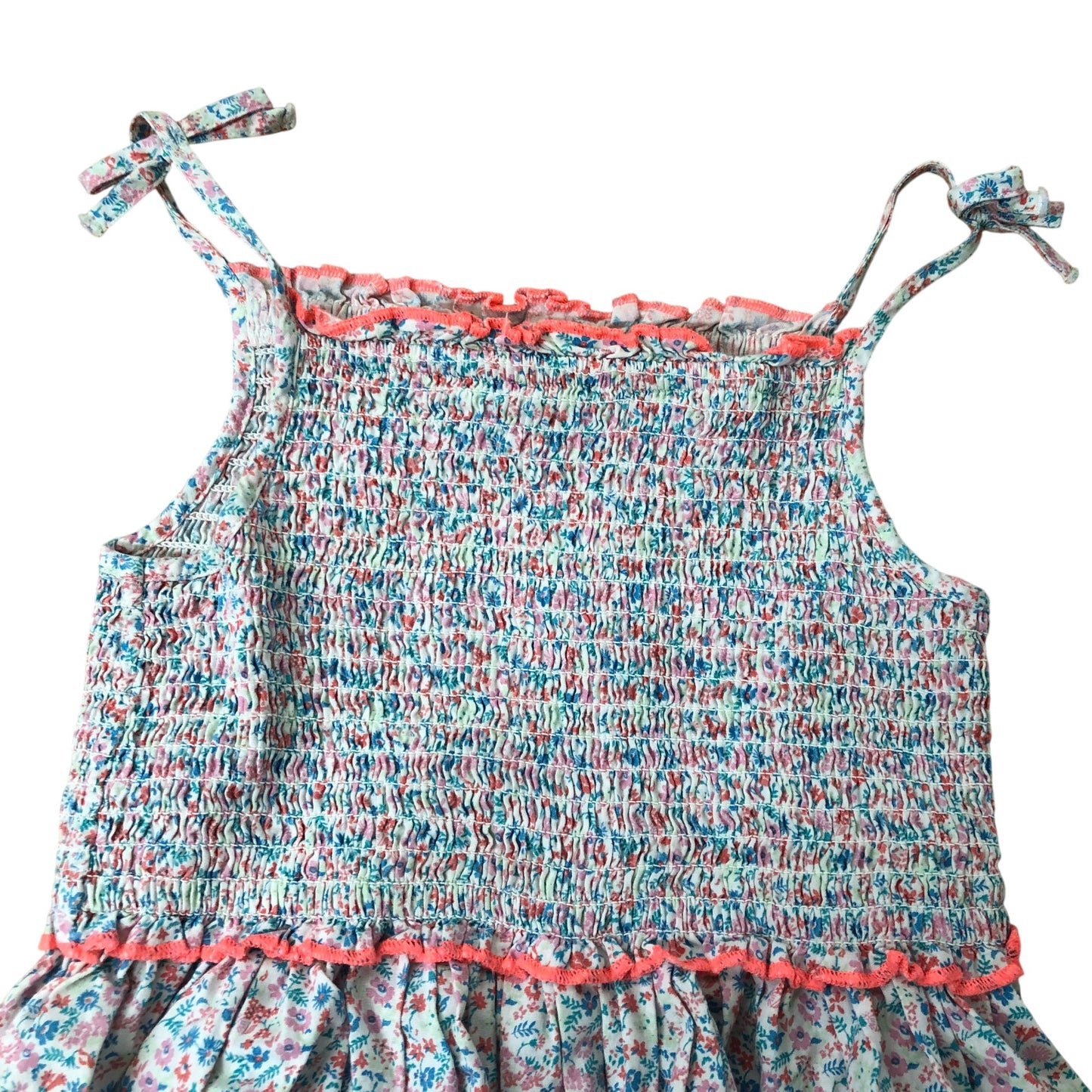 Kids Floral Dress 5-6 Years Girls Smocked Strap Summer Cotton Blue Mix