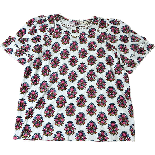 Boden Mila Trim Detail Top Women's Floral Pattern Short Sleeve Cotton Size 10
