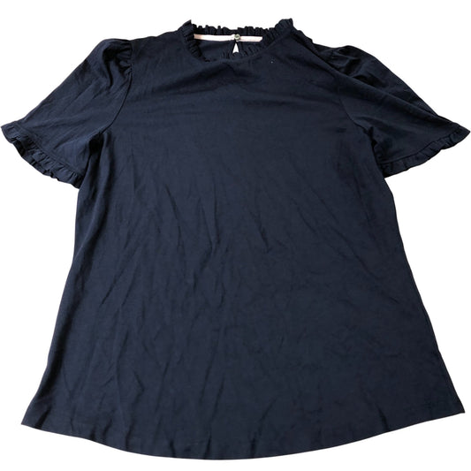 Boden Short Sleeve Blouse Women's Navy Frill Neck Cotton Modal UK12