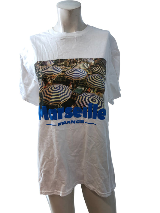 River Island Marseille France Graphic Print T-Shirt UK M Women's Cotton Top