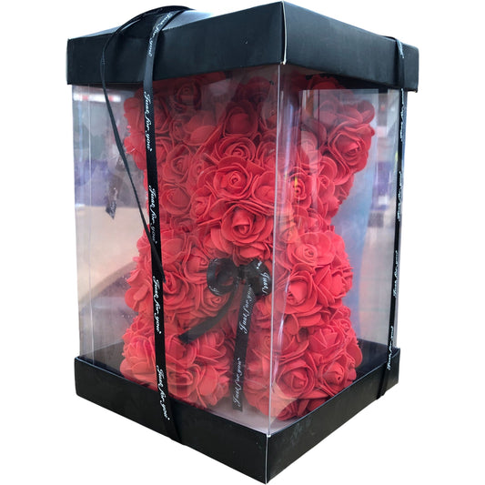 Rose Teddy Bear Gift Box Red Artificial Flowers Perfect For Gifting 9" Tall