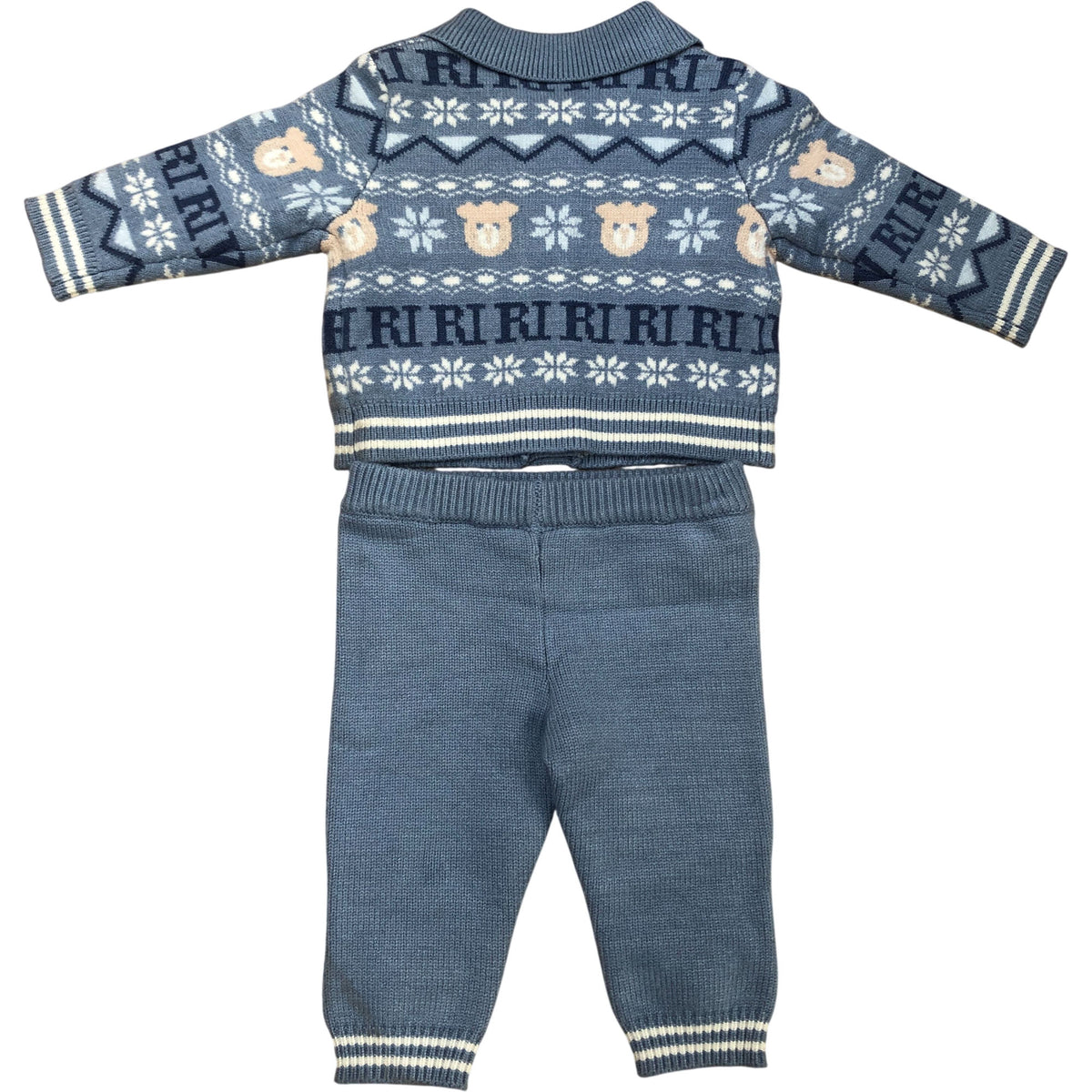 River Island Baby Toddler Knitted Set Bear Pattern Cardigan Pants 0-3 Months