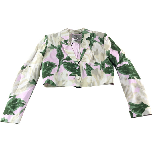 River Island Cropped Blazer Jacket UK6 Women's Floral Print Green Pink Lined