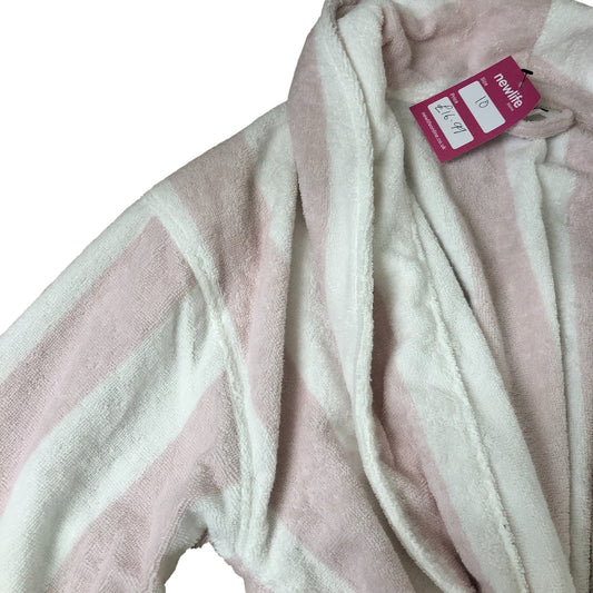 The White Company Kimono Robe Women Size 10 Pink Stripe Cotton Blend Loungewear