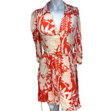 River Island Floral Print Dress UK16 Women's Long Sleeve Red White Summer