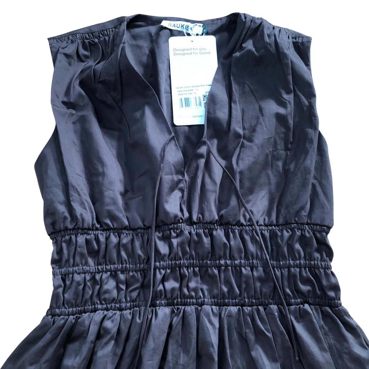 Baukjen Kyrah Cotton Waisted Midi Dress Dark Chocolate Size 12