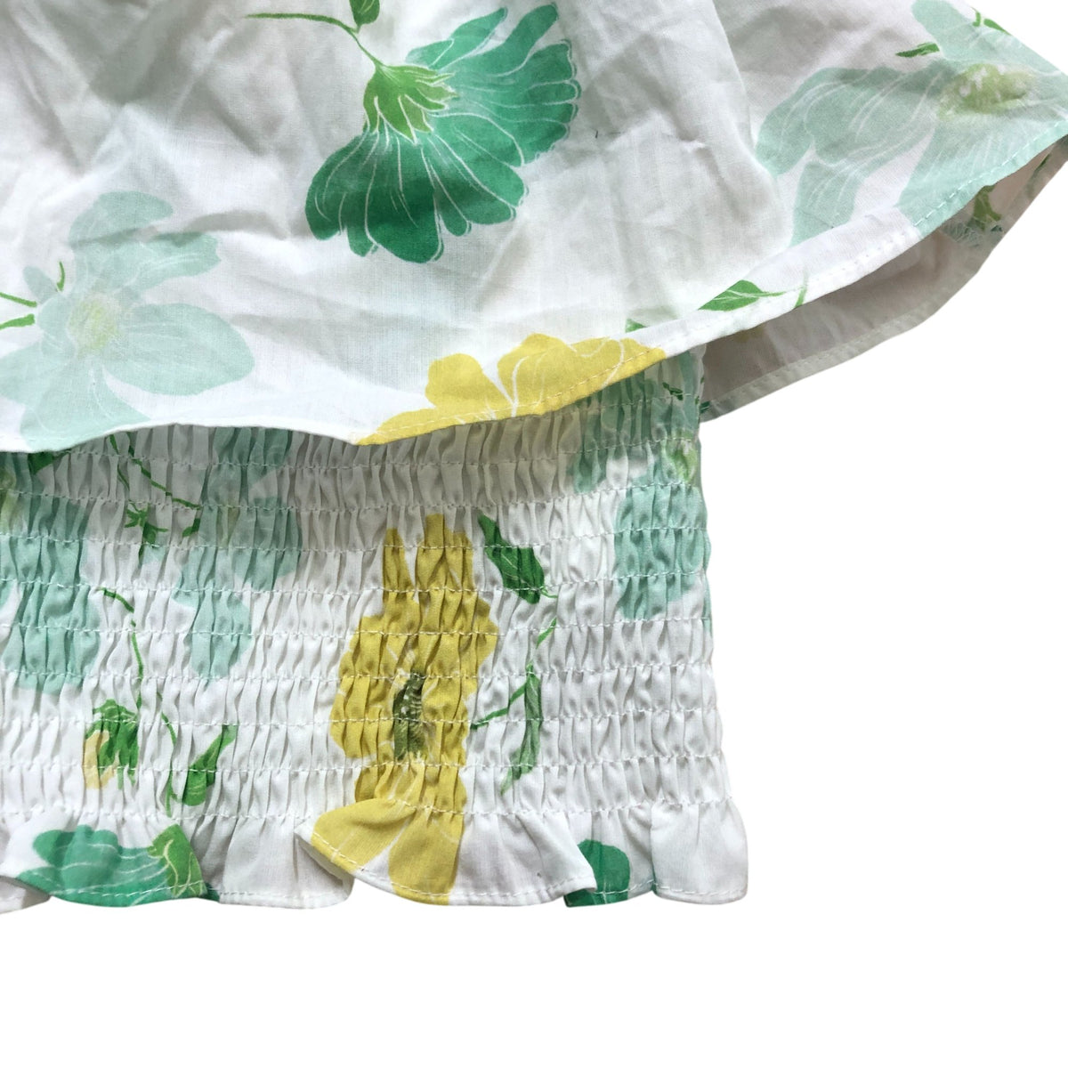 Zara Girls Floral Crop Top 6-7 Years Green Yellow Floral Print Cotton Ruffle