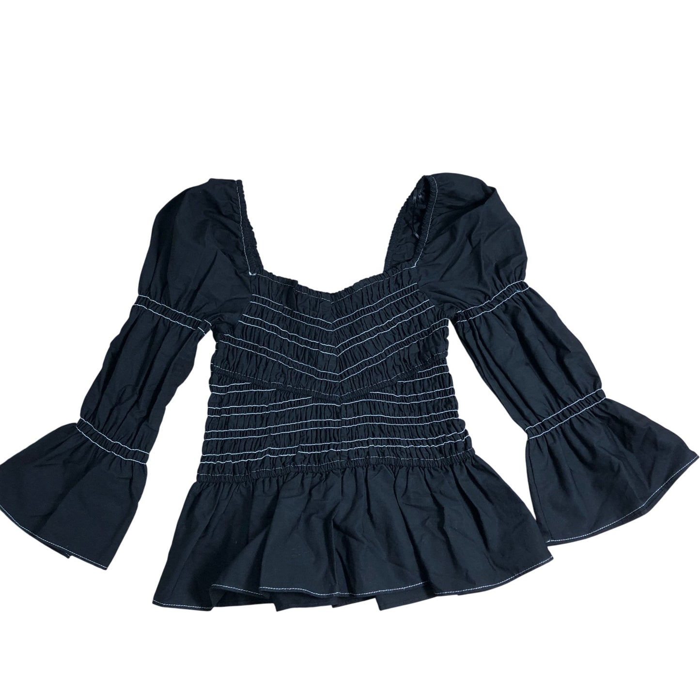 River Island Smocked Top Size 8 Women's Black Flare Sleeve Casual Blouse