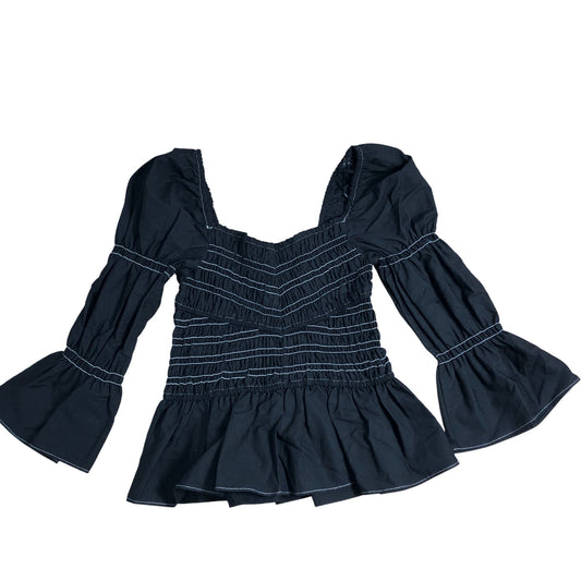 River Island Smocked Top Size 8 Women's Black Flare Sleeve Casual Blouse