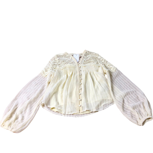 River Island UK6 Women's Yellow Crochet Detail Blouse Long Sleeve Button Up