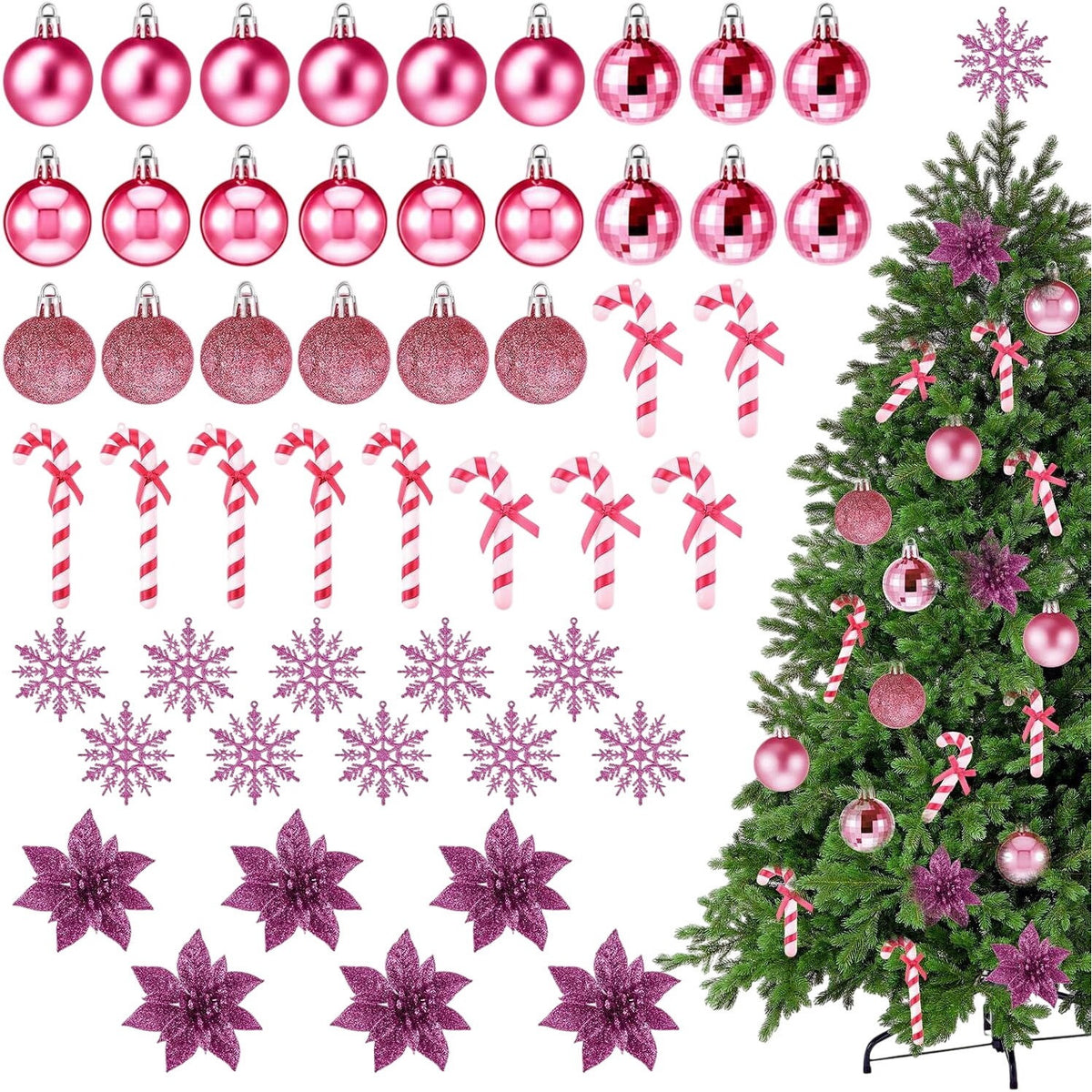 Pink Christmas Decorations 50 Pieces