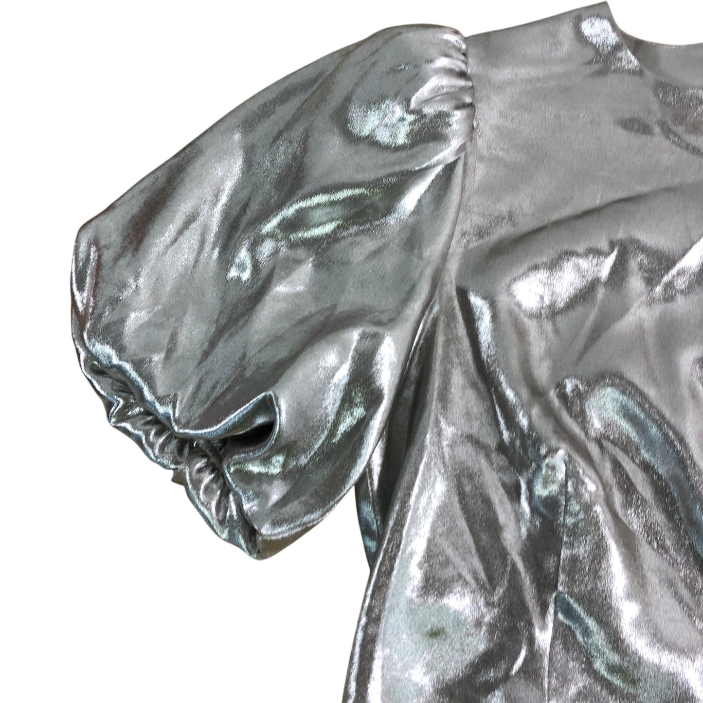Branded Silver Puff Sleeve Crop Top Size UK16 Women's Shiny Polyester