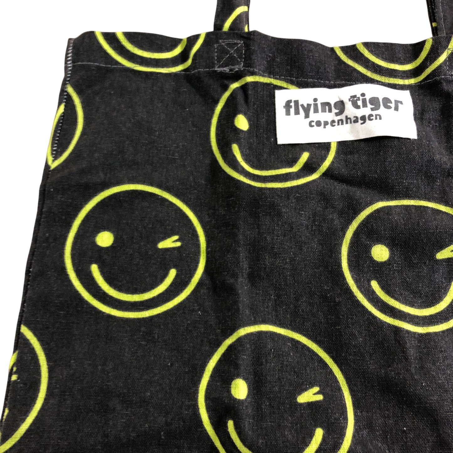 Flying Tiger Copenhagen Smileys Tote Bag Black Cotton Eco-Friendly Shopping Bag