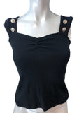 River Island Studios Black Ribbed Tank Top XS Women's Button Detail Sleeveless