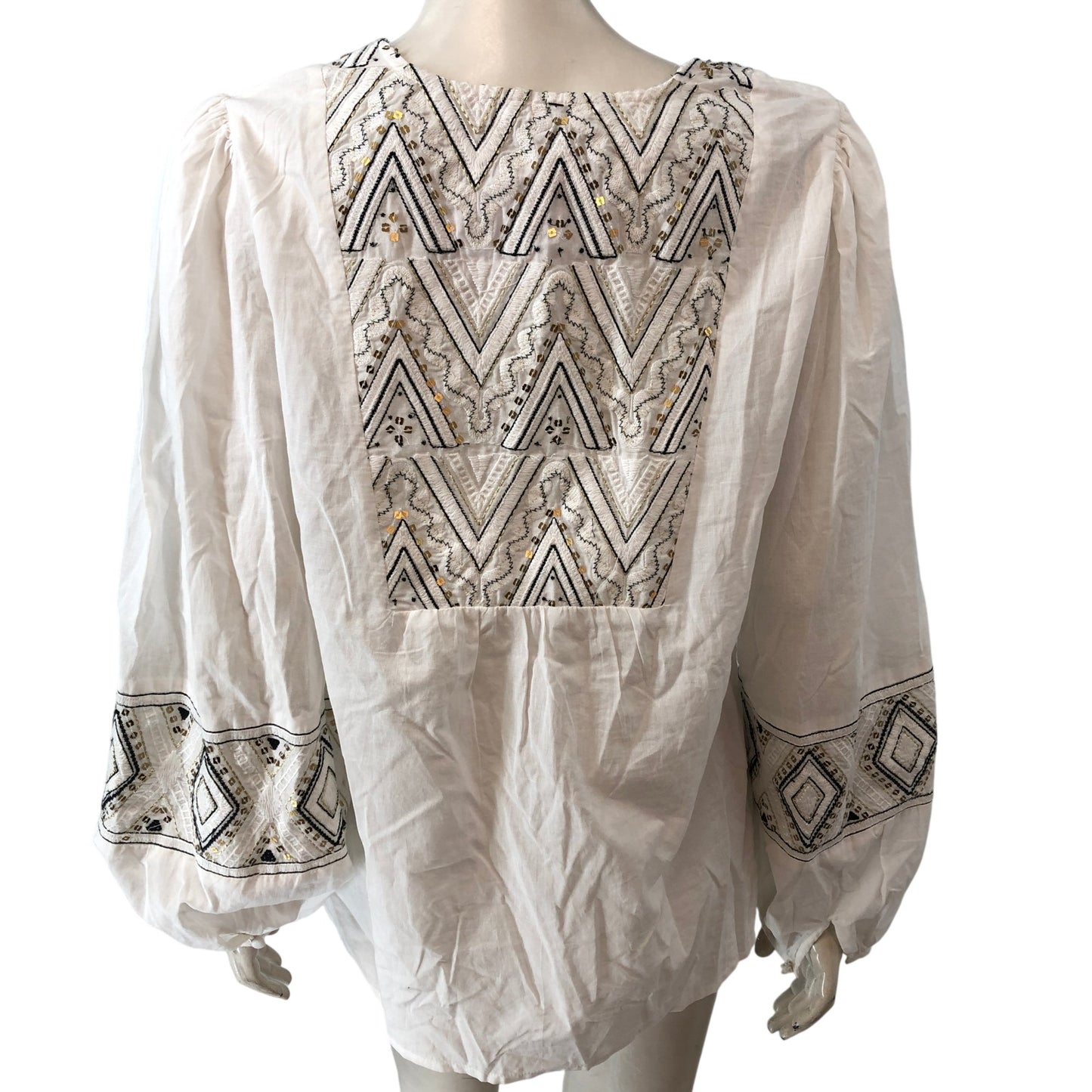 White Embroidered Blouse Women's Size 16 Lightweight Long Sleeve Top
