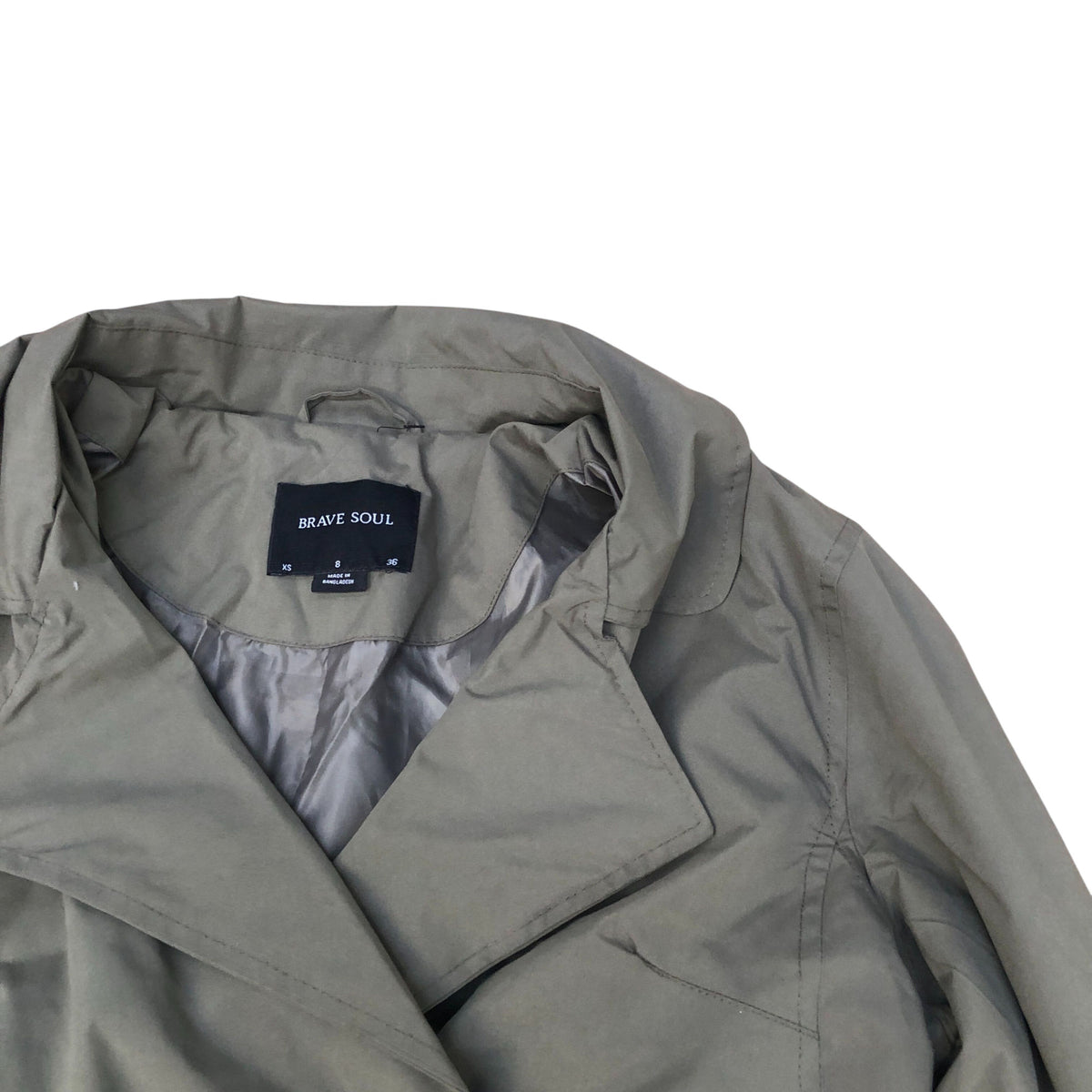 Brave Soul Olive Green Double Breasted Belted Trench Coat Size 8