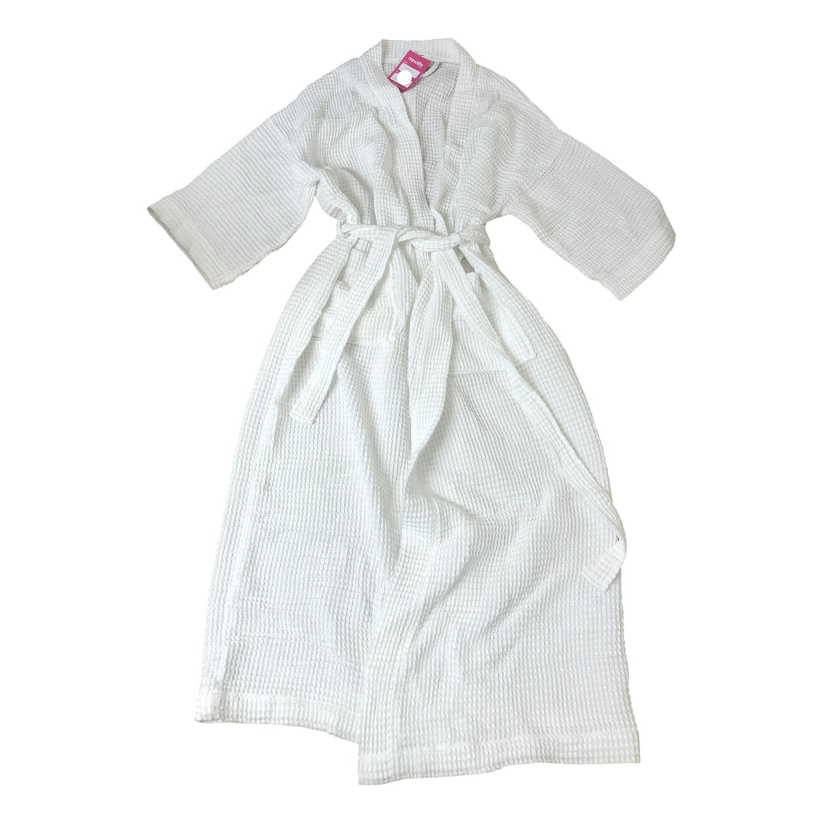 White Short Sleeved Waffle Robe Lightweight Organic Cotton Size L