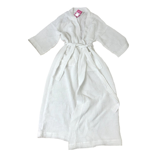 White Short Sleeved Waffle Robe Lightweight Organic Cotton Size L