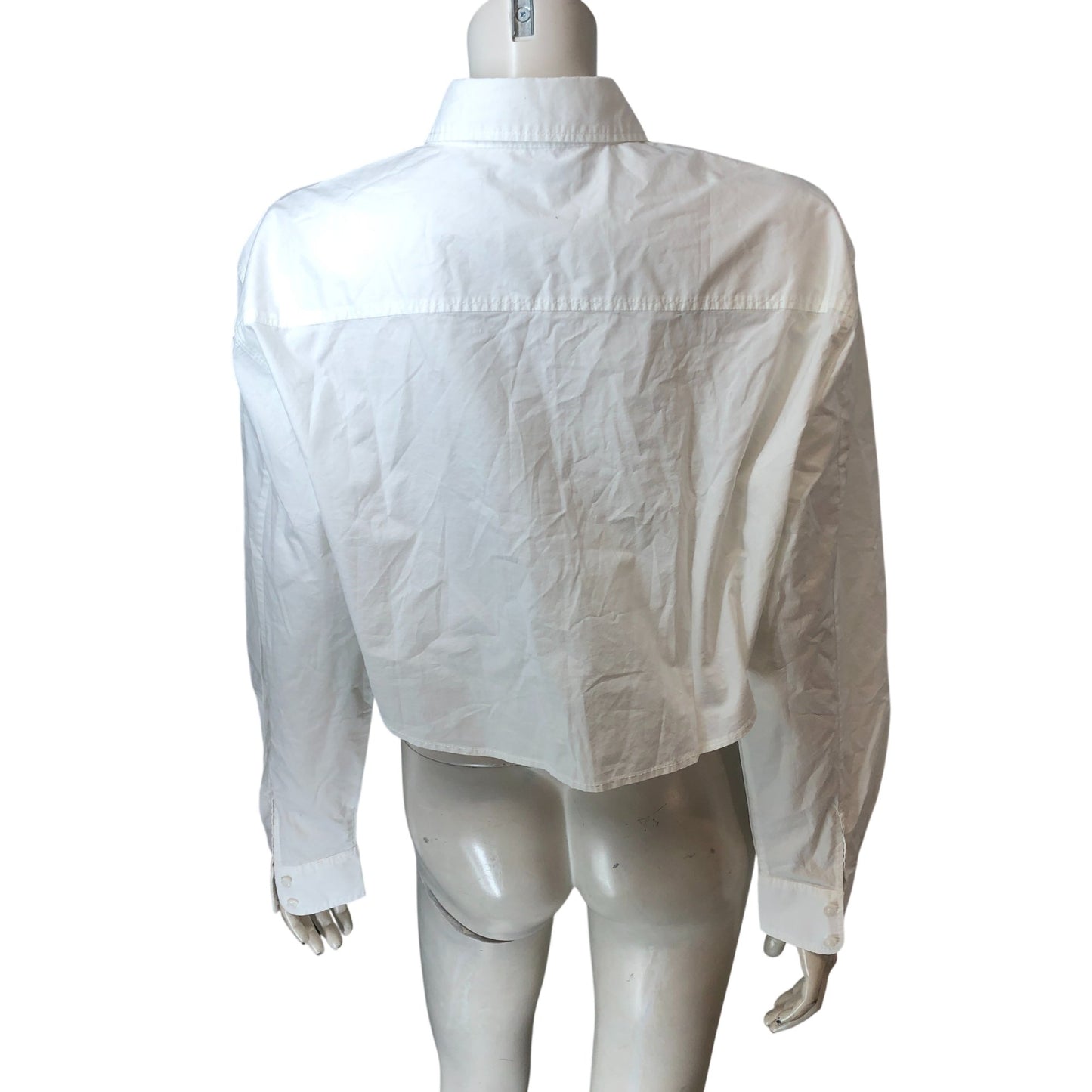 Calvin Klein Jeans Cropped Shirt M Women's White Long Sleeve Casual Cotton