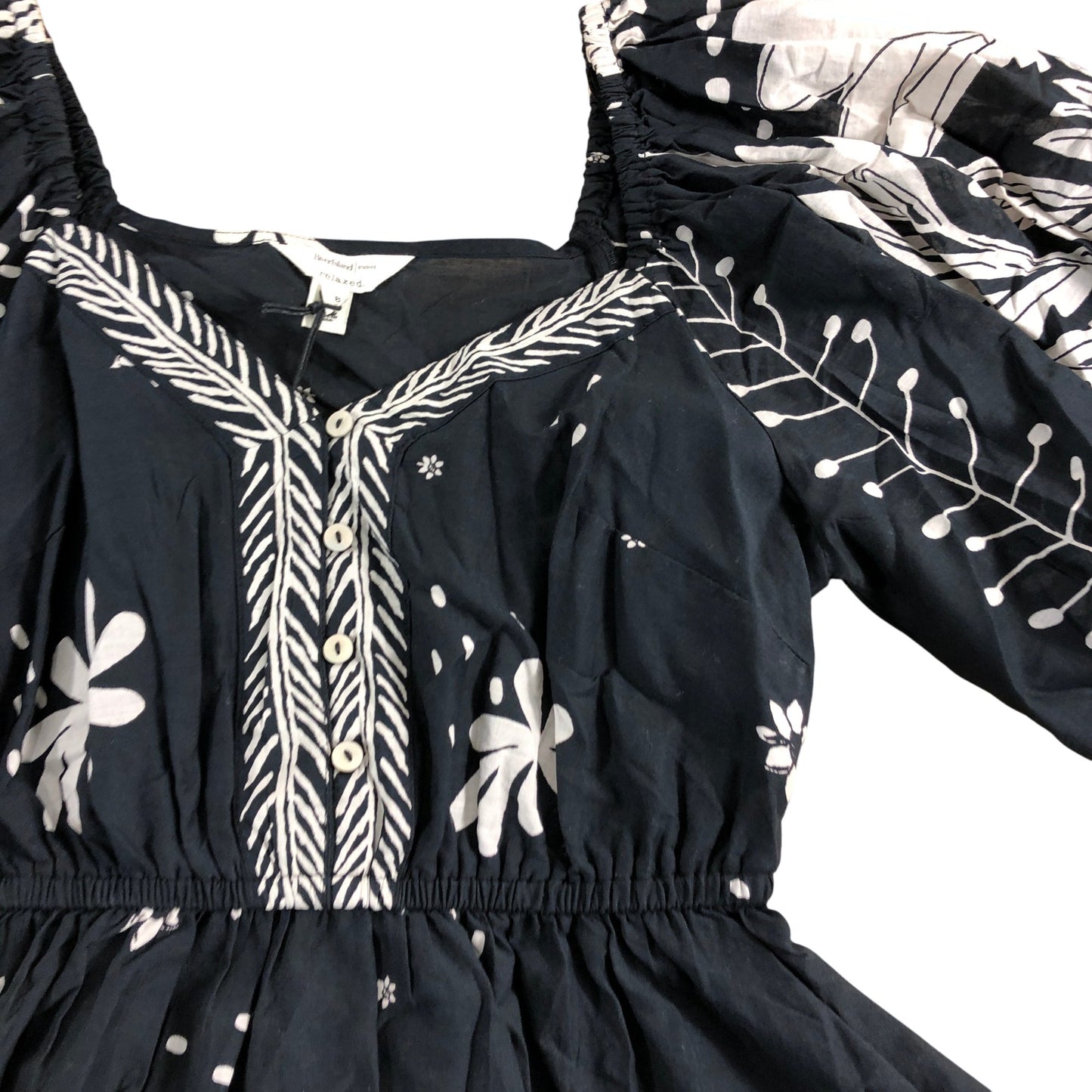 River Island UK8 Women's Black Floral Blouse 100 Cotton Puff Sleeve Top