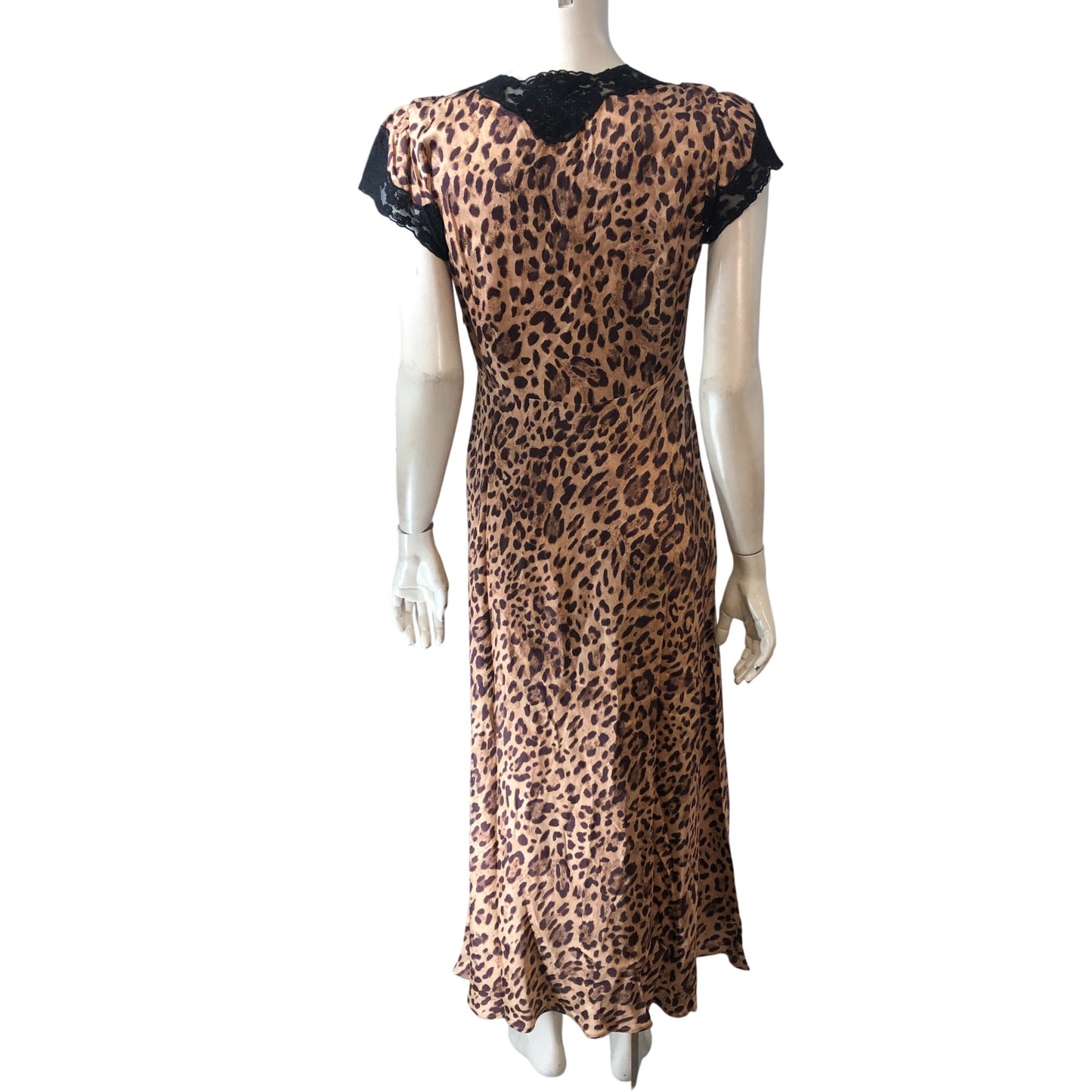 Rixo Amari Leopard Print Maxi Dress Women's Size S - UK 10 Lace Detail
